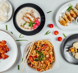 A spread of freshly cooked local dishes on a table