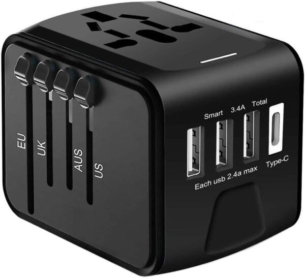 Universal Travel Adapter, International Power Adapter with 3 USB and 1Type C for USA,UK,EU Covers 150+Countries