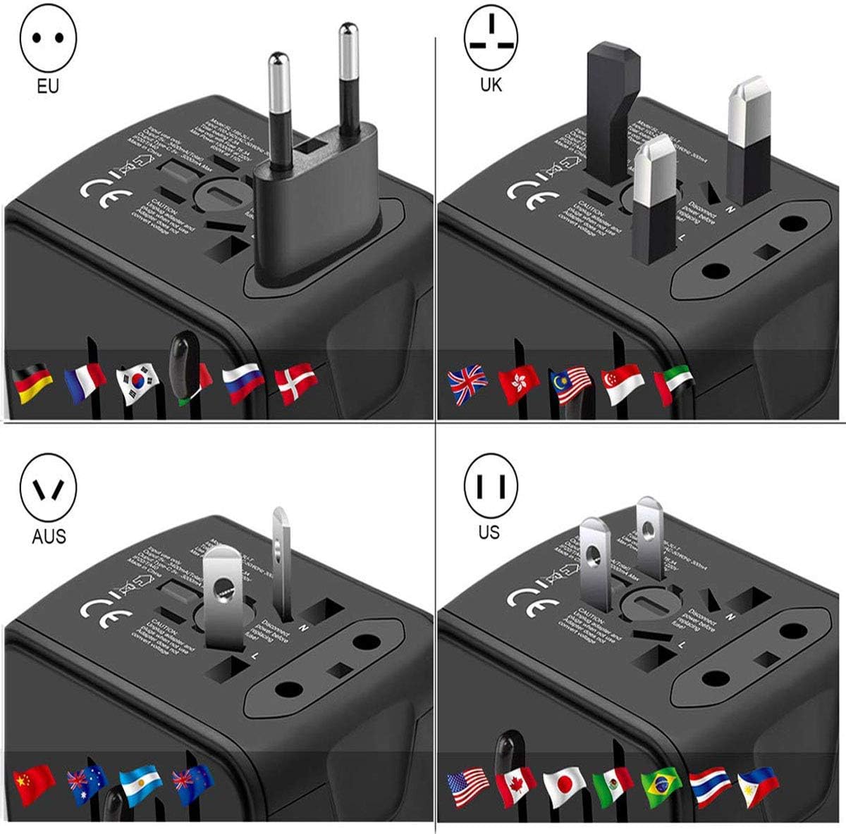 Universal Travel Adapter, International Power Adapter with 3 USB and 1Type C for USA,UK,EU Covers 150+Countries