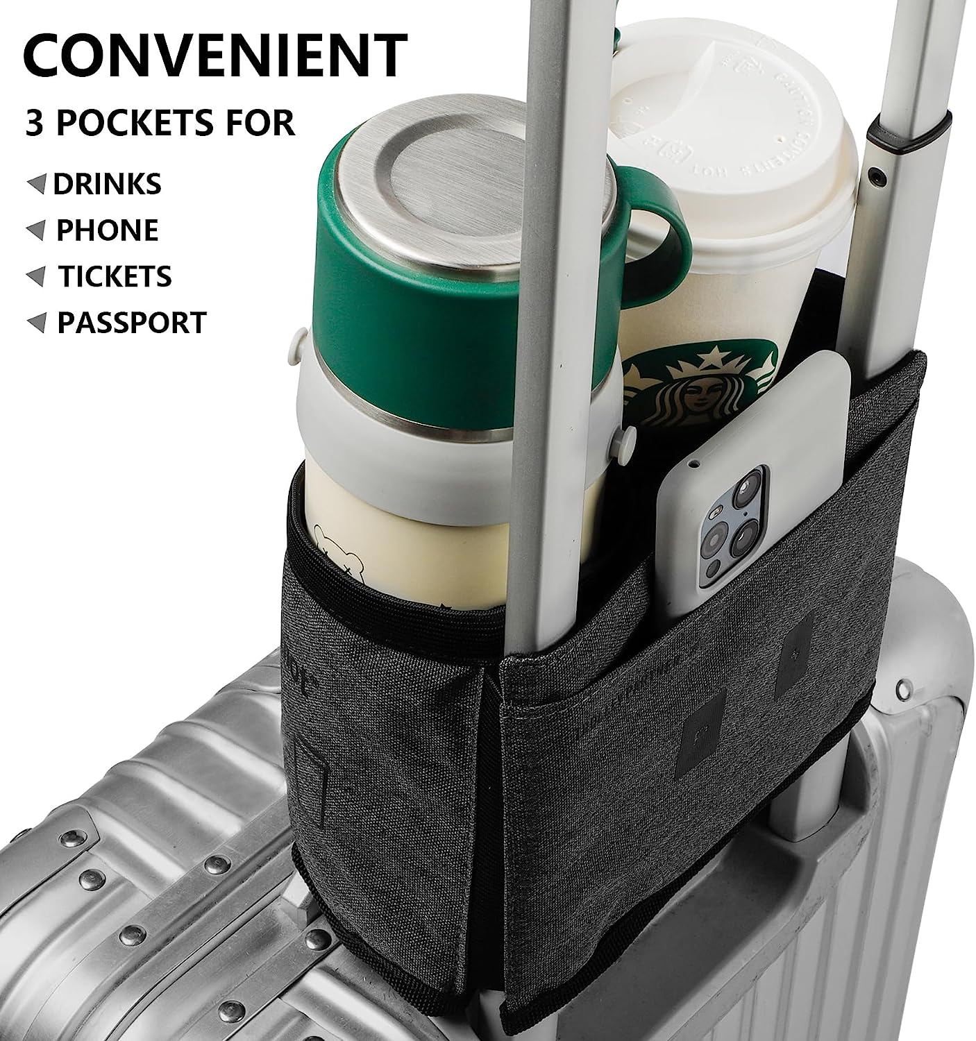 riemot Luggage Travel Cup Holder Free Hand Drink Caddy - Hold Two Coffee Mugs - Fits Roll on Suitcase Handles
