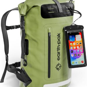 Earth Pak Waterproof Backpack Heavy Duty Roll-Top Closure with Easy Access Front-Zippered Pocket with Waterproof Phone Case
