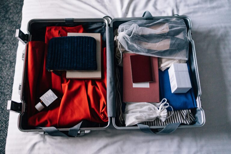 Travel gear flat lay