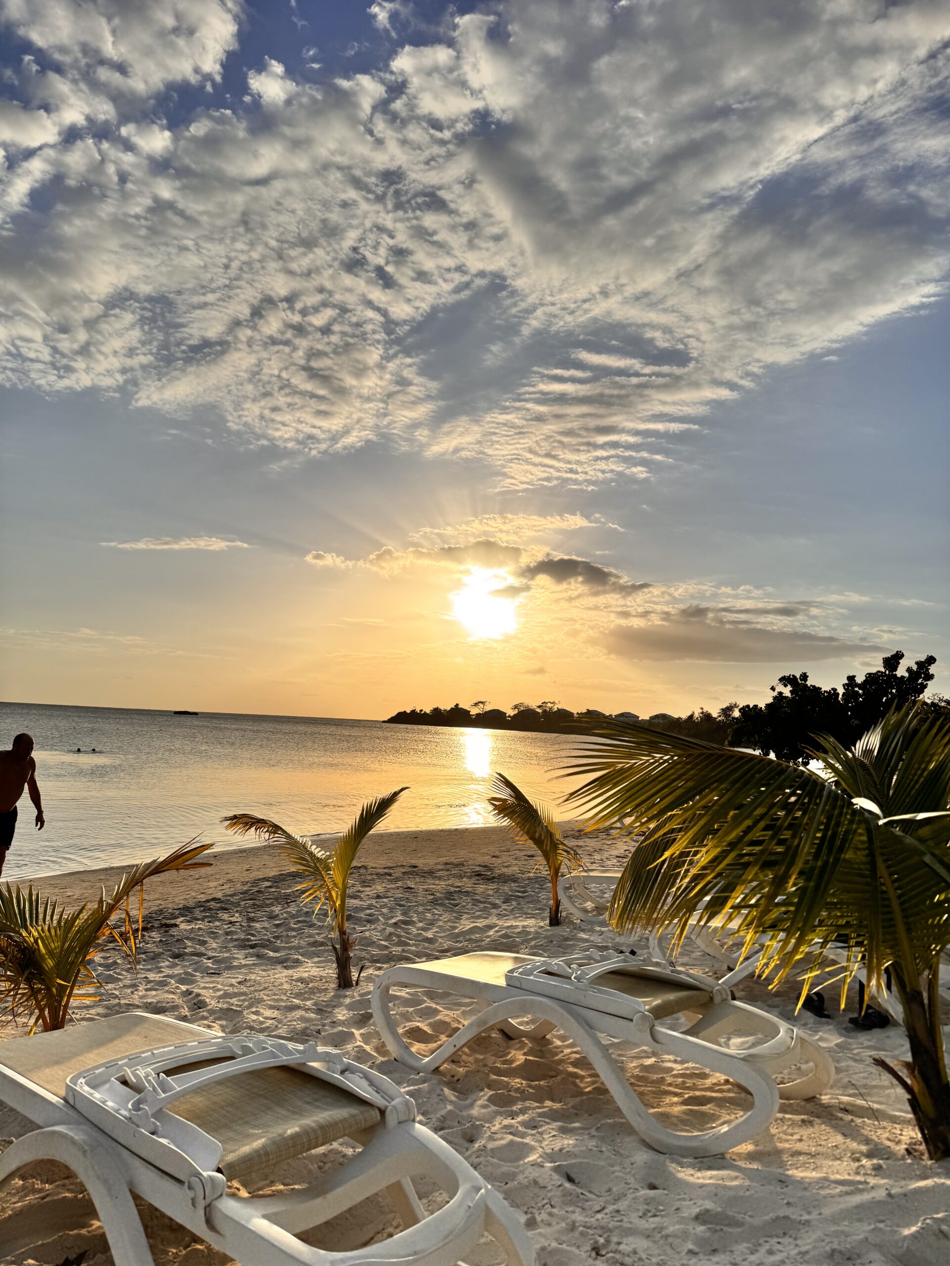 Sunset over the beach at Riu Negril in Negril, Jamaica