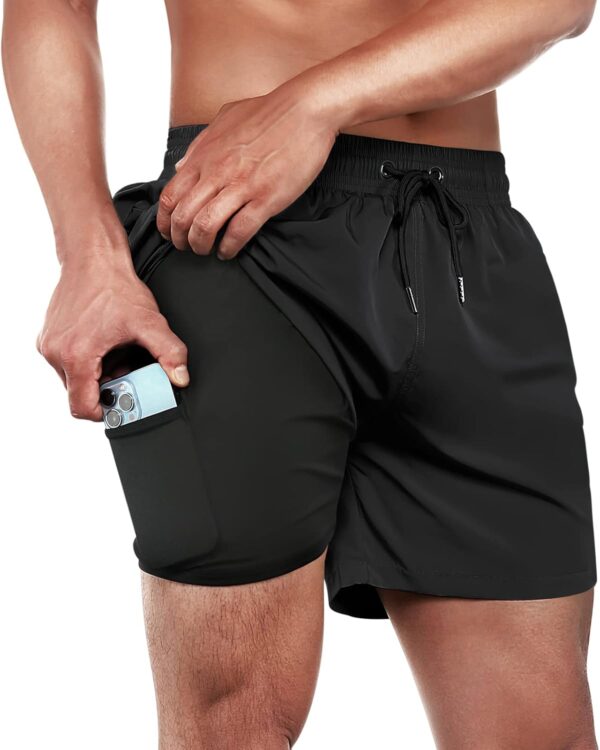 BRISIRA men's swim trunks with 5-inch inseam, compression liner and zippered pocket