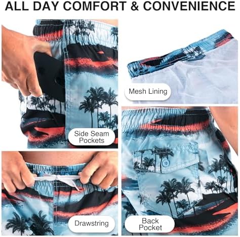 Kanu Surf swim trunks in a colourful tropical print showing the quick-dry UPF 50 fabric