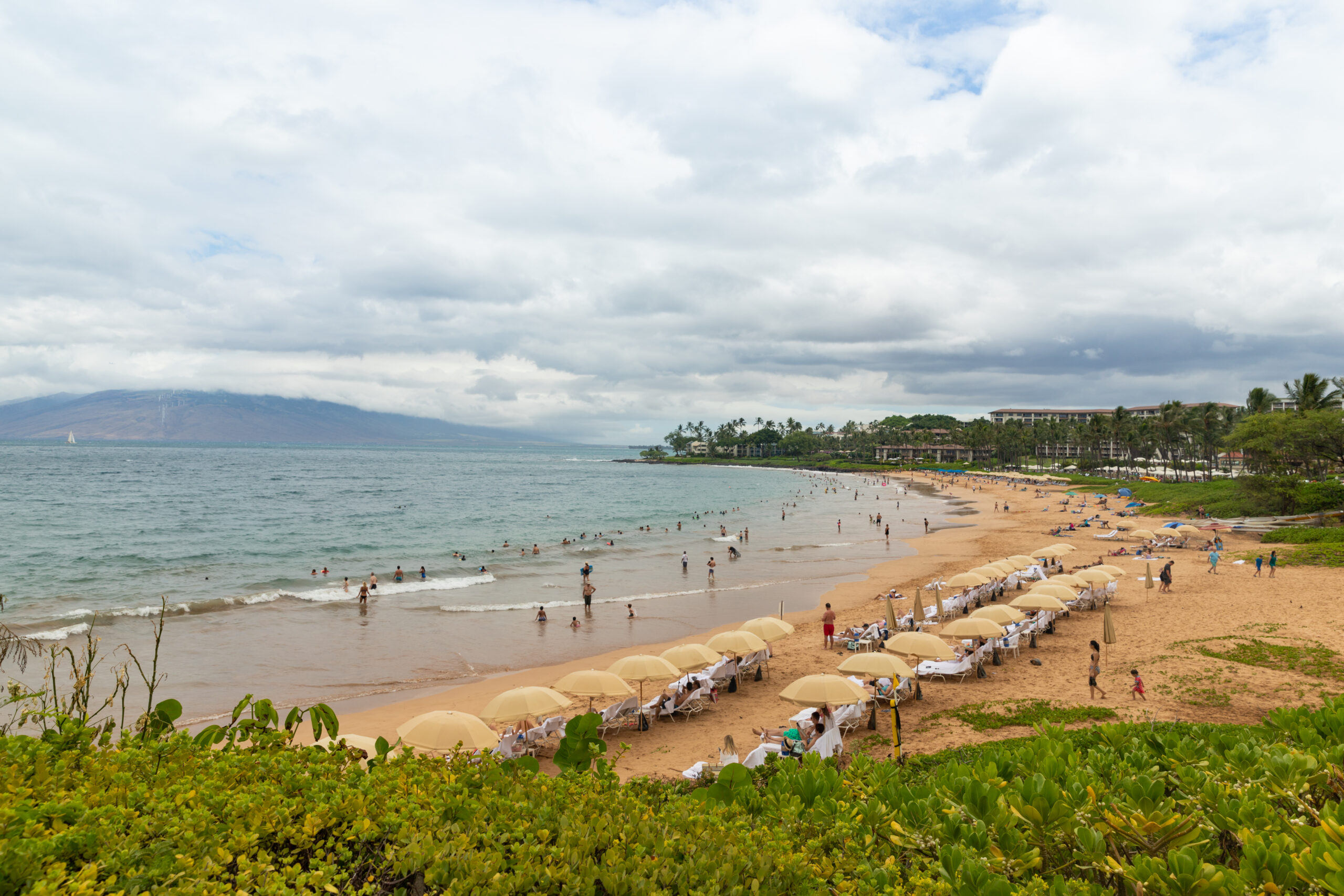 Wailea Beach on Maui's south shore, white sand and turquoise water, the beach the Grand Wailea fronts
