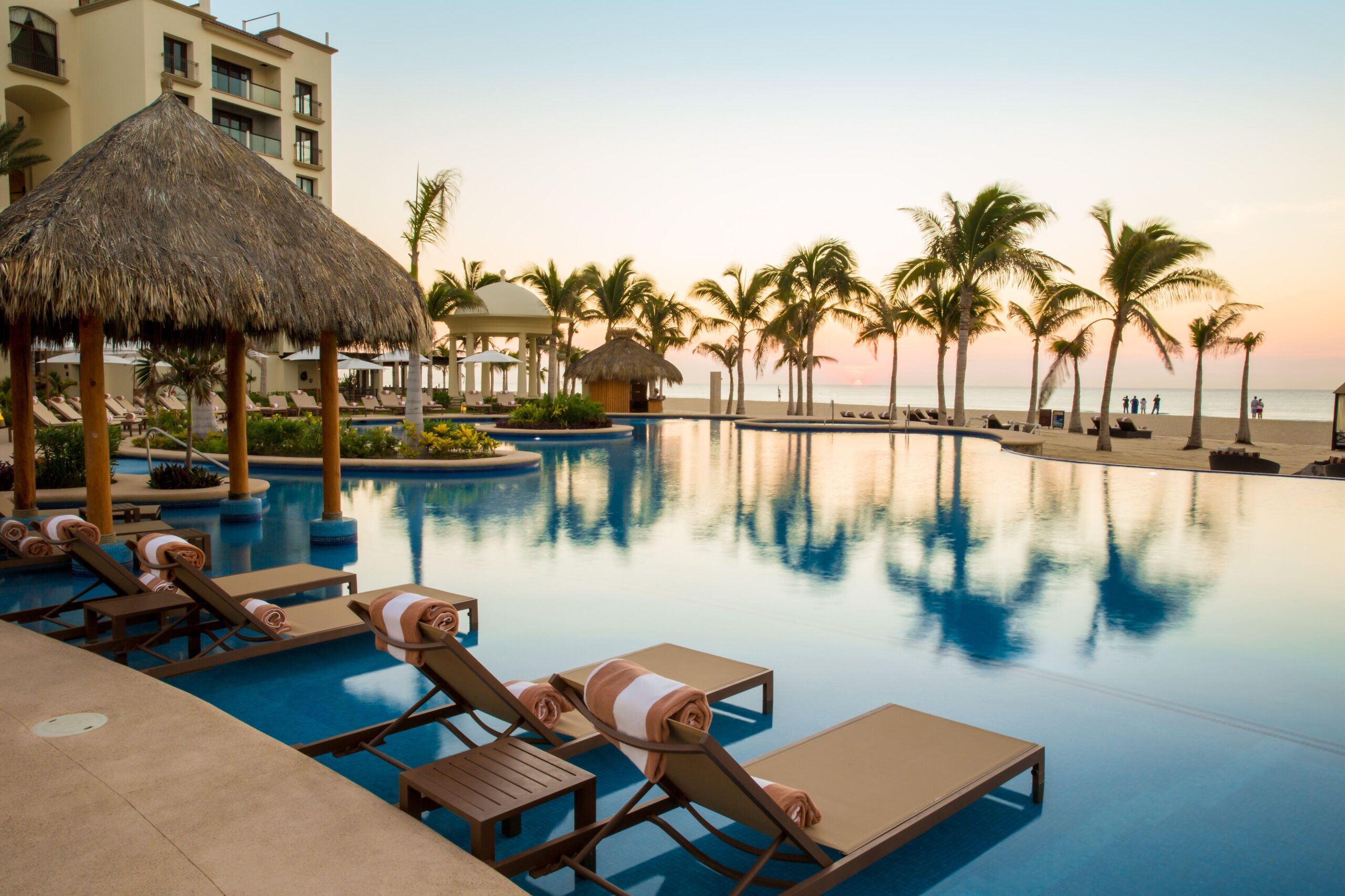 Heated infinity pool at sunset at Hyatt Ziva Los Cabos
