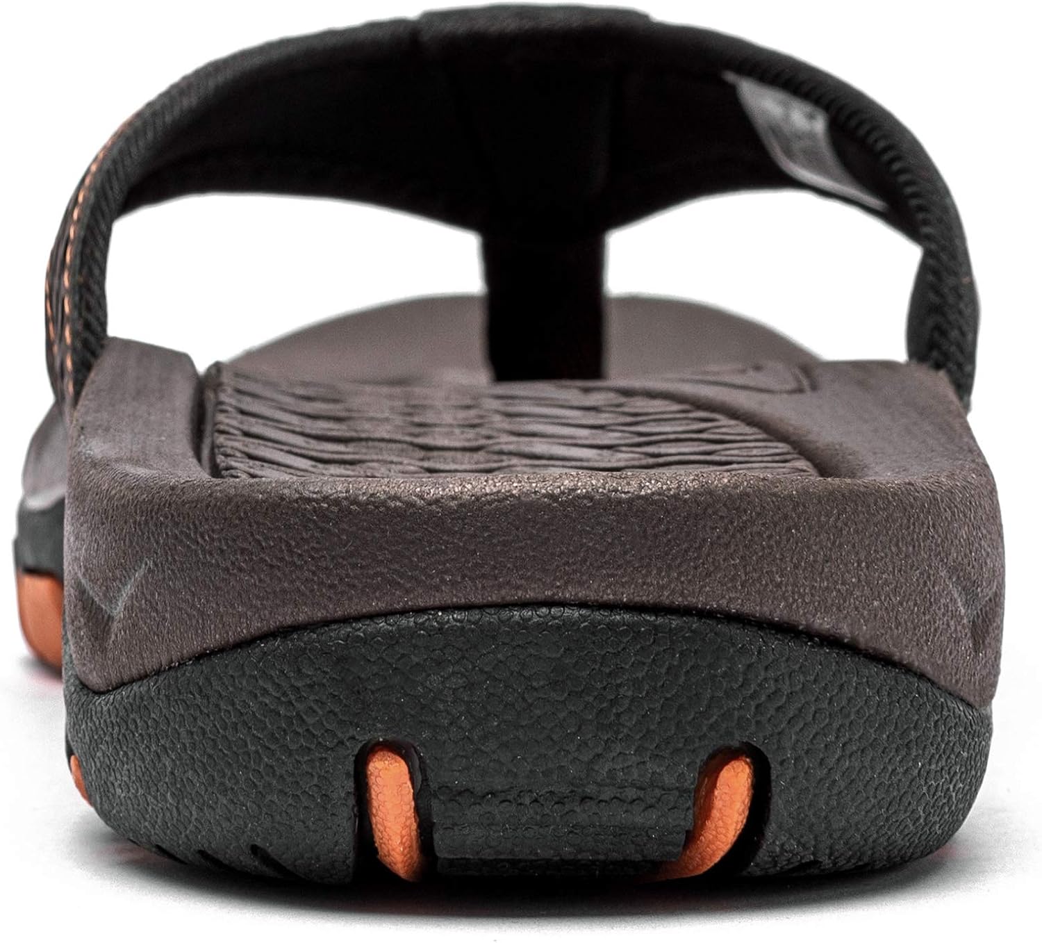 Heel view of the GUBARUN flip flops showing the thick cushioned midsole and contoured footbed