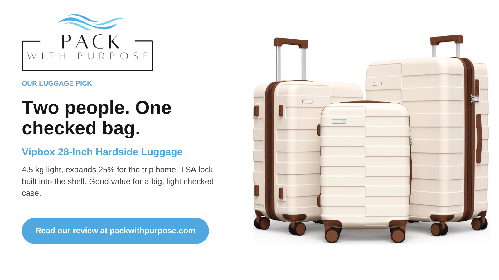 Vipbox 28-Inch Hardside Luggage - Pack With Purpose luggage pick Pack With Purpose luggage pick: Vipbox 28-inch hardside luggage. Two people, one checked bag.